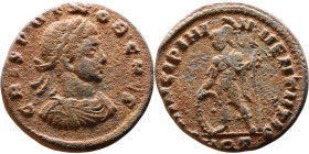 Crispus (Caesar: 317-326) Follis. Obverse:Laureate, draped and cuirassed bust Rev: Campgate

Artificial sand patina

18mm 2.76g