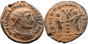 Diocletian (284-305). Antoninianus. Obv.: Bust of Diocletian, radiate, draped, right. Rev.: CONCORDIA MILITVM Diocletian, draped, cuirassed, standing ...