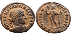 Constantinus I (306-337 AD). Follis. Obv: Laureate bust of Emperor Rev: SOLI INVICTO COMITI. Sol standing left holding globe

Artificial sand patina...