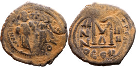 Heraclius and Hercalius Constantine (610-641) Follis. Obverse: Heraclius on left, Heraclius Constaninte on right, . Reverse: ANNO, Large M, cross abov...