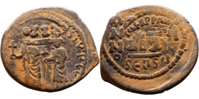 Heraclius and Hercalius Constantine (610-641) Follis. Obverse: Heraclius on left, Heraclius Constaninte on right, . Reverse: ANNO, Large M, cross abov...