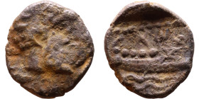 Phoenicia, Arados. Uncertain king. Circa 380-351 Silver coin. Obv: Bust of king. Rev: Galley

10mm 0.76g