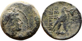 Antiochus IV Epiphanes (Seleukid King: 175-164 BC). AE bronze. Obverse: Bust of Isis Reverse: Eagle standing right on thunderbolt

26mm 17.89g