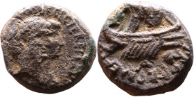 Marc Antony & Octavia.  Bronze coins Obverse: Conjoined heads of M. Antony & Octavia right Reverse: Galley sailing right.

14mm 4.00g