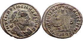 Maximinus II Daza (305-313) Follis Obv: Cuirassed bust of emperor Rev: Jupiter standing left, chlamys across left shoulder, leaning on scepter with ea...