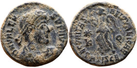 Valens (364-378) Follis . Obverse: DN VALENS PF AVG Pearl-diademed, draped, cuirassed bust right Reverse: SALVS REIPVBLICAE Victory walking left

17...