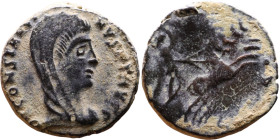 Divus Constantine the Great (307-337 AD). Follis. Obv.: DIV CONSTANTINO AVG, veiled head right. Rev.: emperor, veiled, to right in quadriga, the hand ...