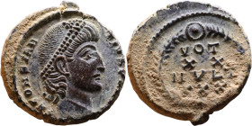 Constantius II (337-361 AD). AE follis. Obv.: DN CONSTANTIVS PF AVG, pearl diademed bust right. Rev.: VOT XX MVLT XXX in wreath

15mm 2.48g