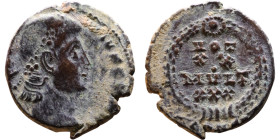 Constantius II (337-361 AD). AE follis. Obv.: DN CONSTANTIVS PF AVG, pearl diademed bust right. Rev.: VOT XX MVLT XXX in wreath

14mm 1.43g
