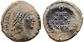 Constantius II (337-361 AD). AE follis. Obv.: DN CONSTANTIVS PF AVG, pearl diademed bust right. Rev.: VOT XX MVLT XXX in wreath

14mm 1.57g