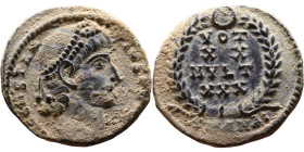 Constantius II (337-361 AD). AE follis. Obv.: DN CONSTANTIVS PF AVG, pearl diademed bust right. Rev.: VOT XX MVLT XXX in wreath

14mm 1.67g