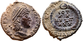 Constantius II (337-361 AD). AE follis. Obv.: DN CONSTANTIVS PF AVG, pearl diademed bust right. Rev.: VOT XX MVLT XXX in wreath

14mm 1.82g