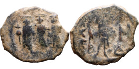 Constans II (641-668) Family Follis.. Obverse: No inscription Constans bust. Reverse: M between Heraclius, Constantine IV, Tiberius

19mm 2.11g