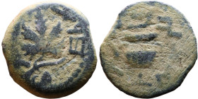 JUDAEA. Jerusalem mint. First Jewish Revolt (66-70 AD). AE prutah. Obv.: Two handled amphora. Rev.: vine leaf on small branch, bears the legend "for t...