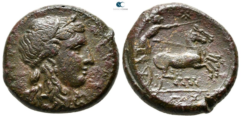 Sicily. Syracuse. Hiketas 287-278 BC. 
Bronze Æ

25 mm., 11,20 g.

[ΣYPAKOΣ...