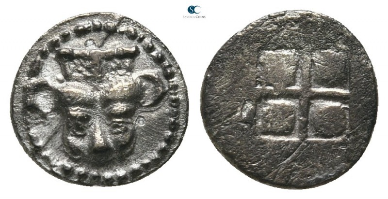 Macedon. Akanthos 510-465 BC. 
Obol AR

9 mm., 0,49 g.

Head and neck of li...