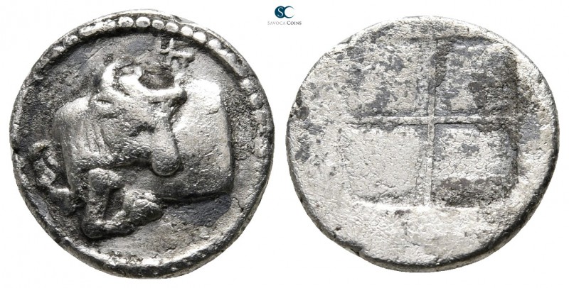 Macedon. Akanthos 470-390 BC. 
Tetrobol AR

15 mm., 2,18 g.

Forepart of bu...