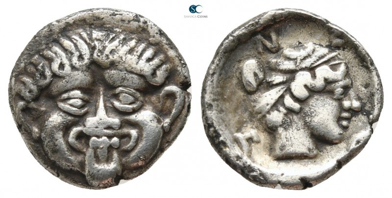 Macedon. Neapolis circa 424-350 BC. 
Hemidrachm AR

13 mm., 1,65 g.

Facing...