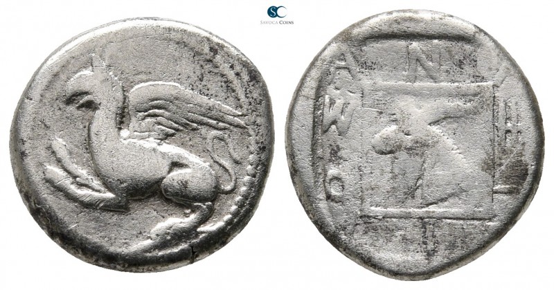 Thrace. Abdera 415-395 BC. 
Drachm AR

15 mm., 2,83 g.

Eagle-griffin with ...