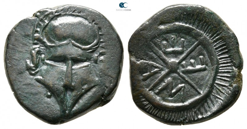 Thrace. Mesembria 375-175 BC. 
Bronze Æ

17 mm., 3,73 g.

Facing Corinthian...
