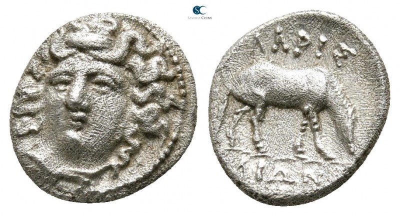 Thessaly. Larissa 344-337 BC. 
Obol AR

10 mm., 0,77 g.

Head of the nymph ...