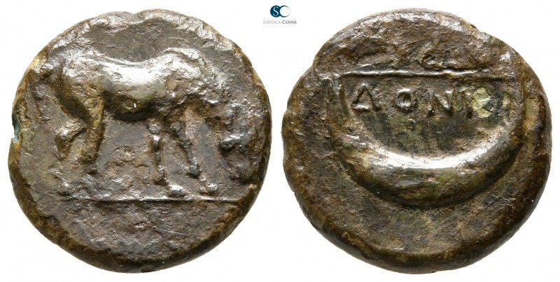 Thessaly. Pharkadon circa 350 BC. 
Dichalkon Æ

17 mm., 3,44 g.

Horse with...