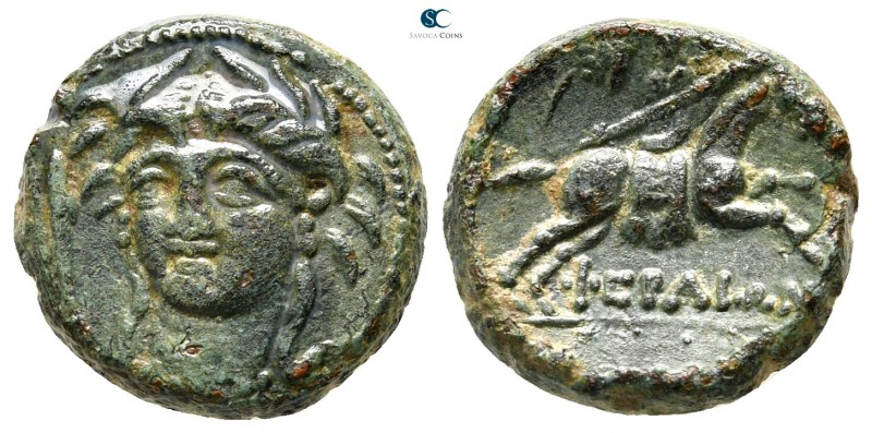 Thessaly. Pherae 300 BC. 
Bronze Æ

15 mm., 4,04 g.

Head of the water nymp...