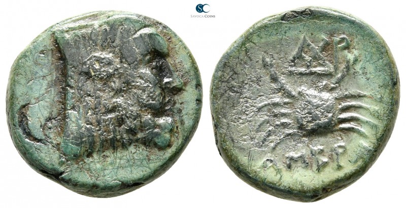 Epeiros. Ambrakia 150-75 BC. 
Bronze Æ

18 mm., 4,96 g.

Head of Acheloos r...