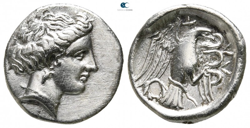 Euboea. Chalkis 338-308 BC. 
Drachm AR

17 mm., 3,66 g.

Head of nymph Chal...