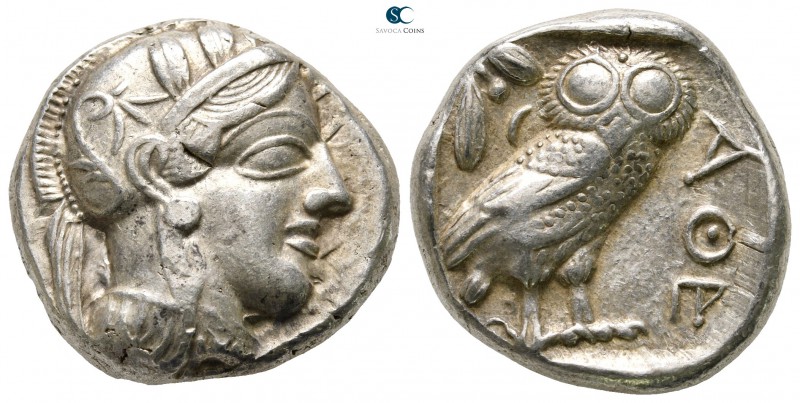 Attica. Athens circa 454-404 BC. 
Tetradrachm AR

23 mm., 17,24 g.

Head of...