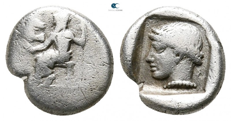 Arkadia. Mantineia 450-440 BC. 
Obol AR

10 mm., 0,86 g.

Zeus throned left...