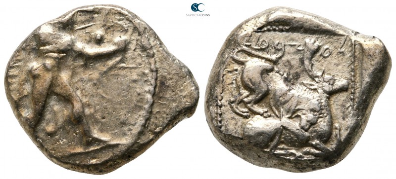 Cyprus. Kition. Azbaal 449-425 BC. 
Stater AR

24 mm., 10,89 g.

Herakles, ...