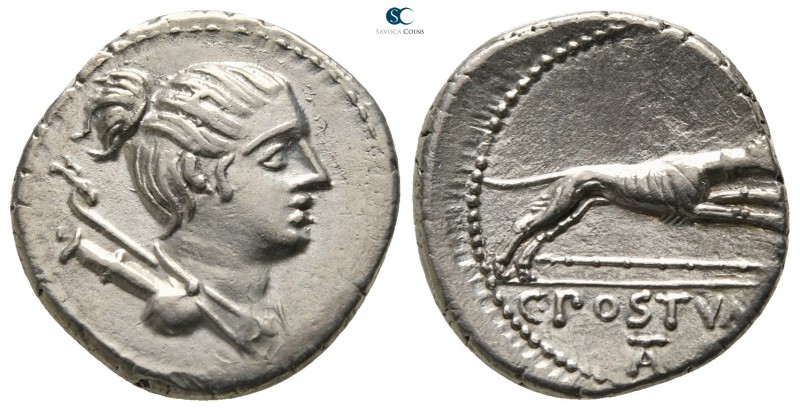 C. Postumius 73 BC. Rome
Denarius AR

18 mm., 3,70 g.

Draped bust of Diana...