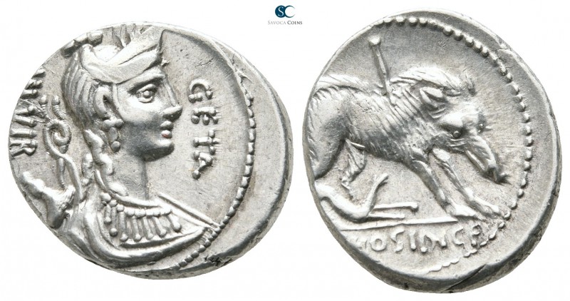 C. Hosidius C. f. Geta 68 BC. Rome
Denarius AR

18 mm., 3,84 g.

GETA - III...