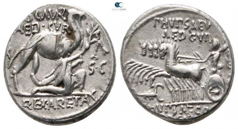 M. Aemilius Scaurus and P. Plautius Hypsaeus 58 BC. Rome
Denarius AR

17 mm.,...