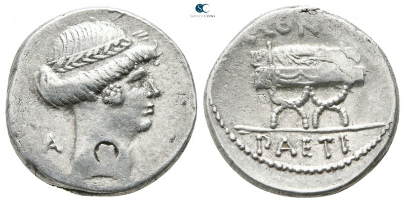 C. Considius Paetus 46 BC. Rome
Denarius AR

17 mm., 4,15 g.

Laureate head...