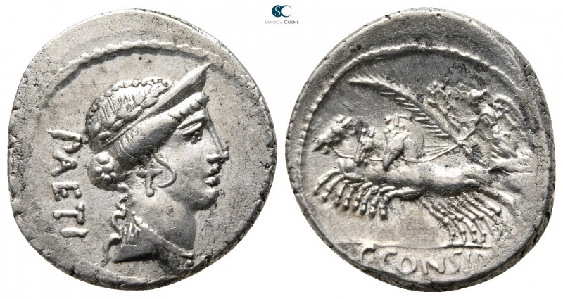 C. Considius Paetus 46 BC. Rome
Denarius AR

19 mm., 3,87 g.

Laureate and ...