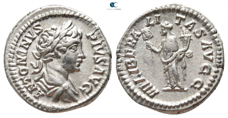 Caracalla AD 198-217. Struck AD 201-206. Rome
Denarius AR

18 mm., 3,22 g.
...