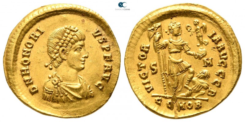 Honorius AD 393-423. Sirmium
Solidus AV

20 mm., 4,50 g.

D N HONORIVS P F ...