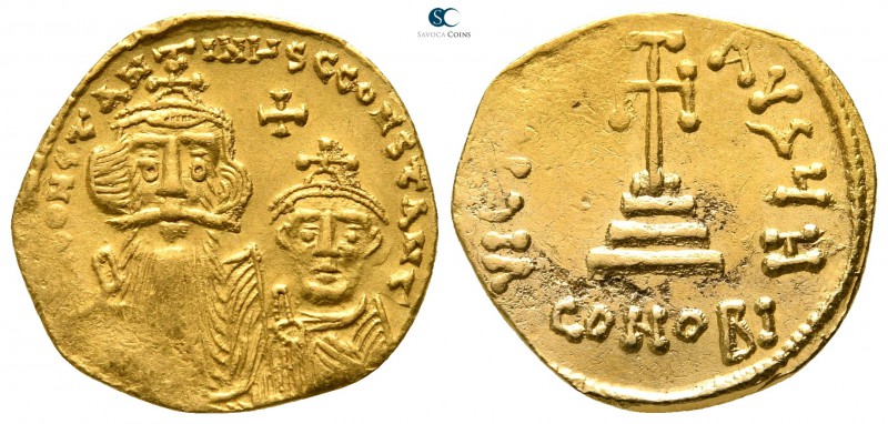 Constans II, with Constantine IV AD 641-668. Constantinople. 8th officina
Solid...
