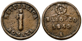 ANCONA
Seconda Repubblica Romana, 1848-1849.
Baiocco 1849.
Æ
gr. 16,07
Dr. REPUBBLICA / ROMANA. Fascio littorio con scure, sormontato da pileo.
...