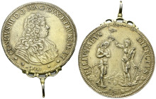 FIRENZE
Cosimo III de’Medici, Granduca di Toscana, 1670-1723.
Piastra 1677.
Ag dorato
gr. 32,71
Dr. ✤COSMVS• III •D• G• MAG• DVX• ETRVRIAE• VI✤. ...