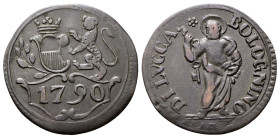 LUCCA
Carlo Ludovico di Borbone, 1824-1847.
Bolognino 1790 (1835).
Mi
gr. 2,58
Dr. Pantera rampante a s., con stemma della città; sotto, data.
R...