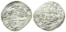MERANO
Leopoldo IV, 1396-1406.
Quattrino.
Mi
gr. 0,48
Dr. +LVPO✿LDVS. Croce accantonata da quattro rosette. 
Rv. COMES✿TIROL*. Aquila tirolese....
