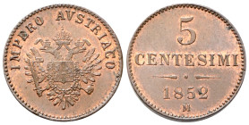 MILANO
Francesco Giuseppe I d’Asburgo Lorena, 1848-1866.
5 Centesimi 1852.
Æ
gr. 5,42
Dr. Aquila bicipite coronata.
Rv. Valore e data.
Pag. 242...