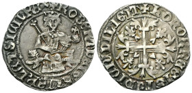 NAPOLI
Roberto d’Angiò, 1309-1343.
Gigliato.
Ag
gr. 3,90
Dr. ROBERT DEI GRA IERL’ ET SICIL’REX. Il re coronato seduto frontalemente, tra due prot...