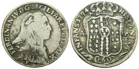 NAPOLI
Ferdinando IV (I) di Borbone, 1759-1816.
Mezza Piastra da 60 Grana 1794.
Ag
gr. 13,42
Dr. FERDINAN IV D G SICILIAR ET HIE REX. Busto coraz...