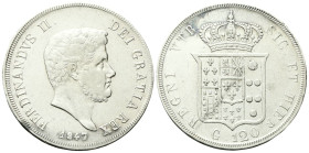 NAPOLI
Ferdinando II di Borbone, 1830-1859.
Piastra da 120 Grana 1847.
Ag
gr. 27,47
Dr. FERDINANDVS II• - DEI GRATIA REX. Testa barbuta a d.; sot...