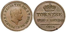 NAPOLI
Ferdinando II di Borbone, 1830-1859.
Uno e Mezzo Tornese 1854.
Æ
gr. 4,68
Dr. FERD• II• D •G• REGNI VTR• SIC• ET HIER• REX. Testa nuda a d...