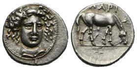 Thessaly. Larissa. Circa 400-370 BC. Drachm (Silver, 20.44 mm, 6.02 g). Head of the nymph Larissa three-quarters facing, turned slightly to right, wea...